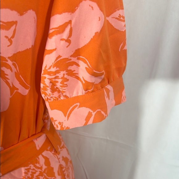 Nicole Miller Orange Midi Dress Buttoned Tie Front Size 8 - Picture 6 of 12